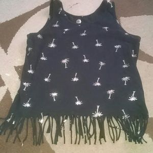 Black palm tree flare tank top